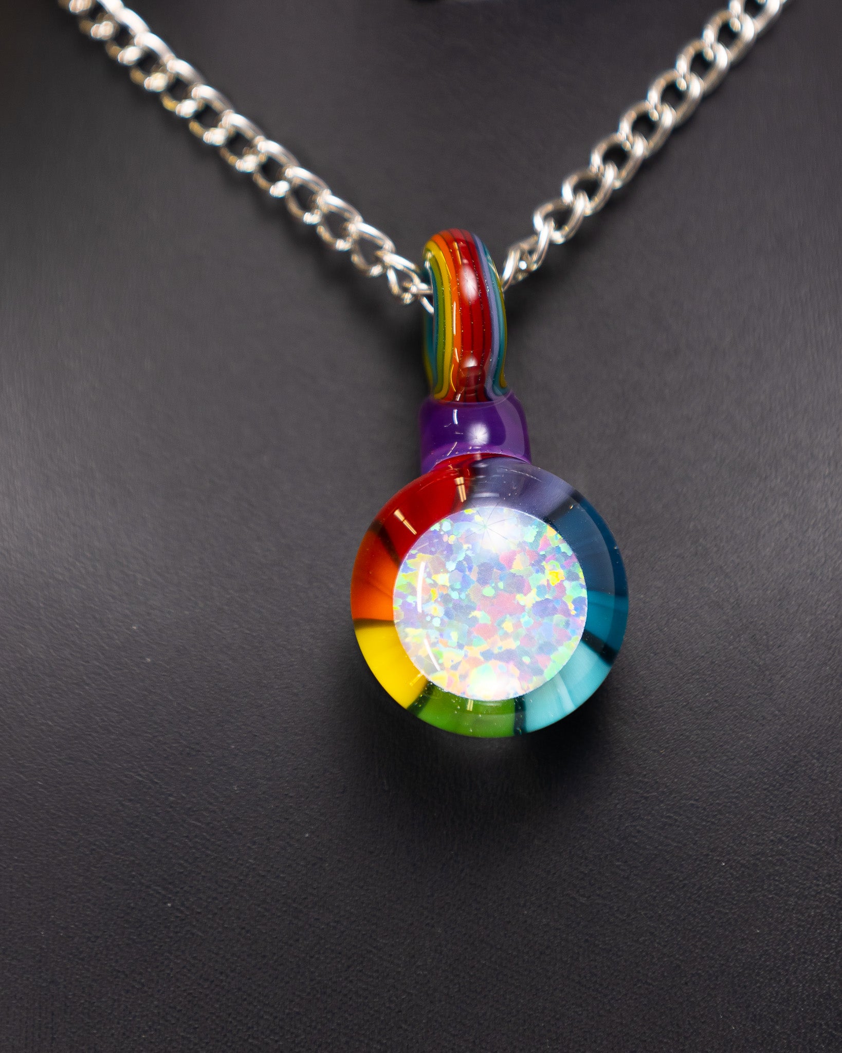 Rainbow Crushed Opal Pendant