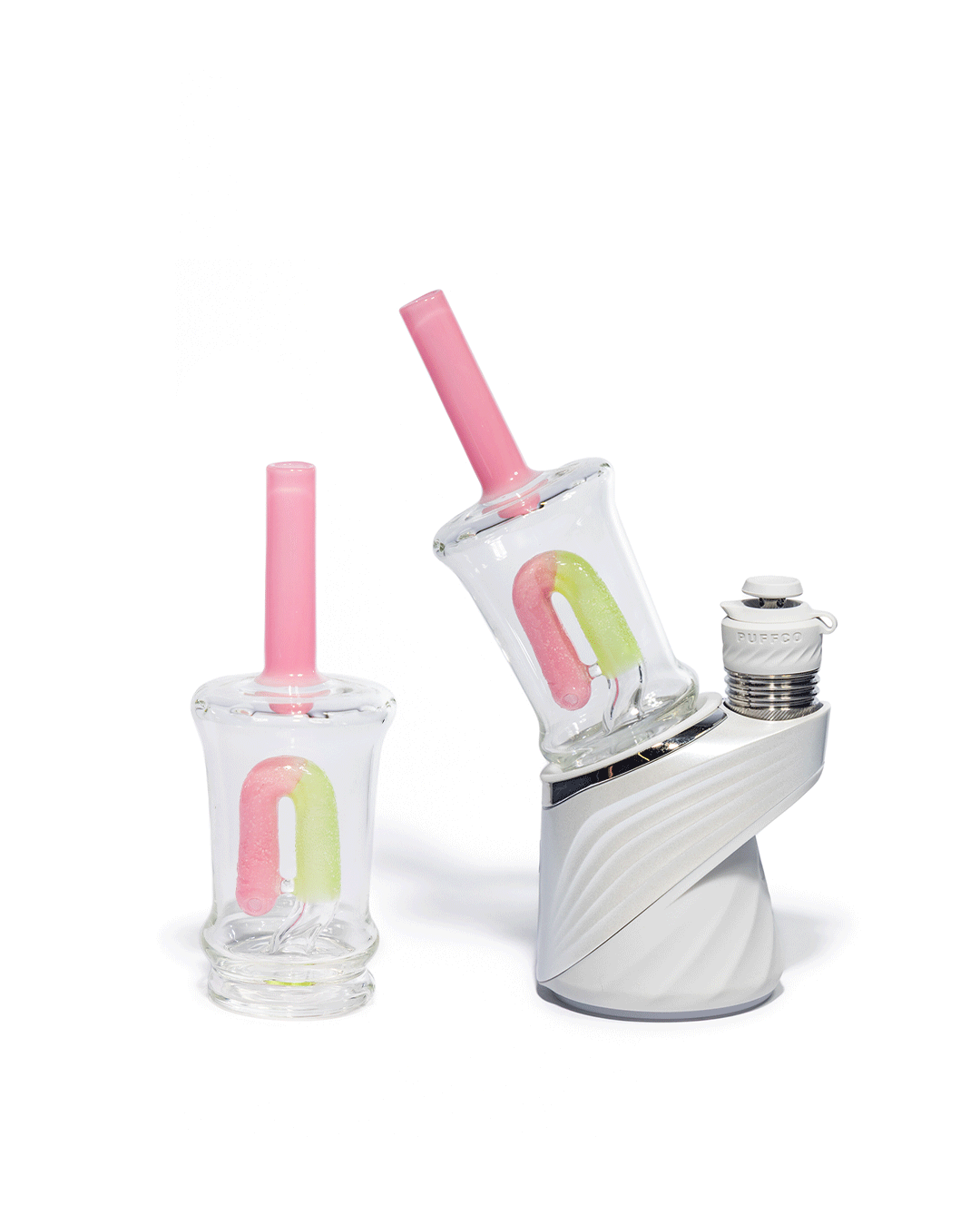 Emperial Glass - Sour Worm Cup Puffco Attachment - Handmix Pink & Slyme