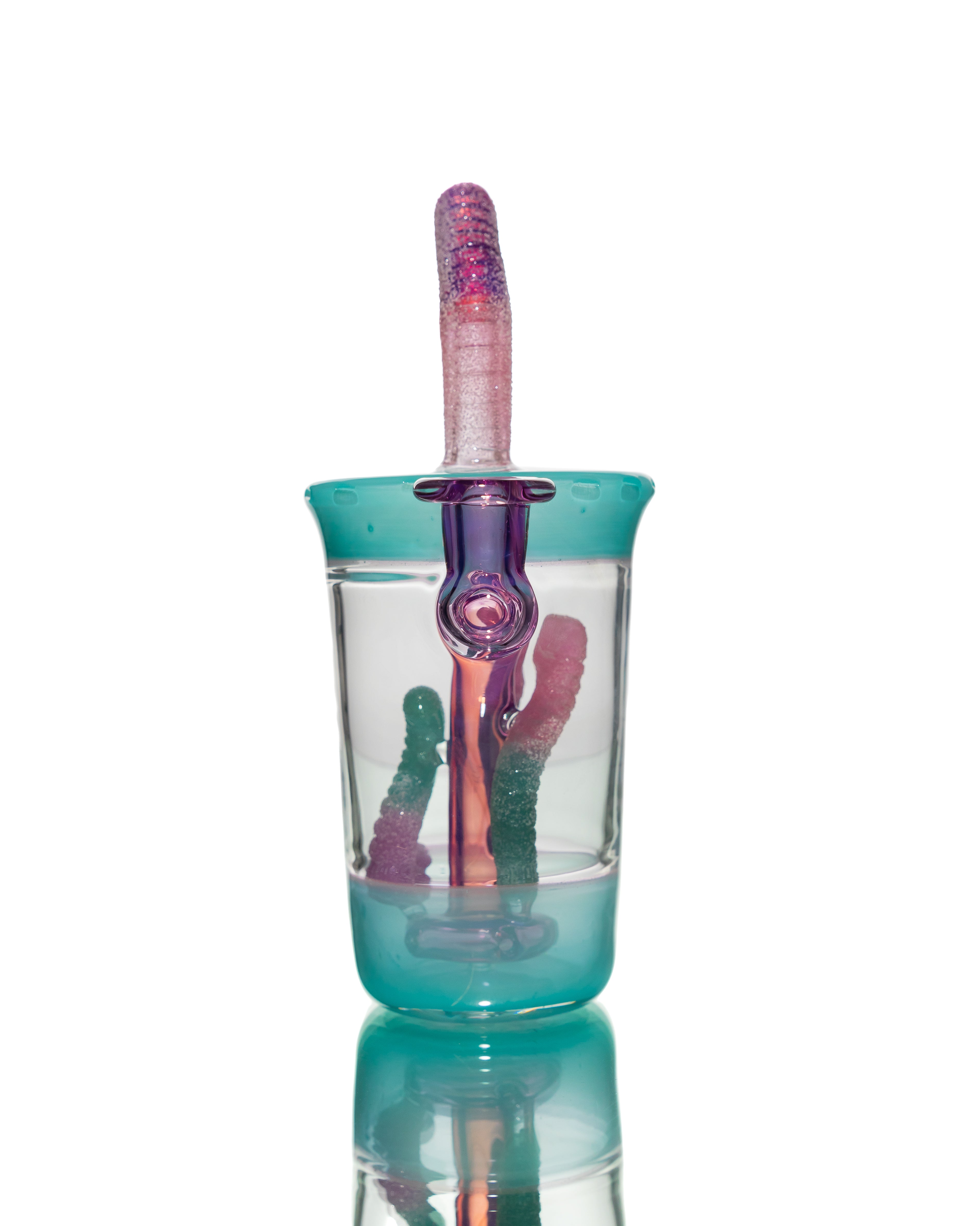 Emperial Glass - Really Teally/Red Pom/Purple Lollipop Sour Worm Gummy Cup