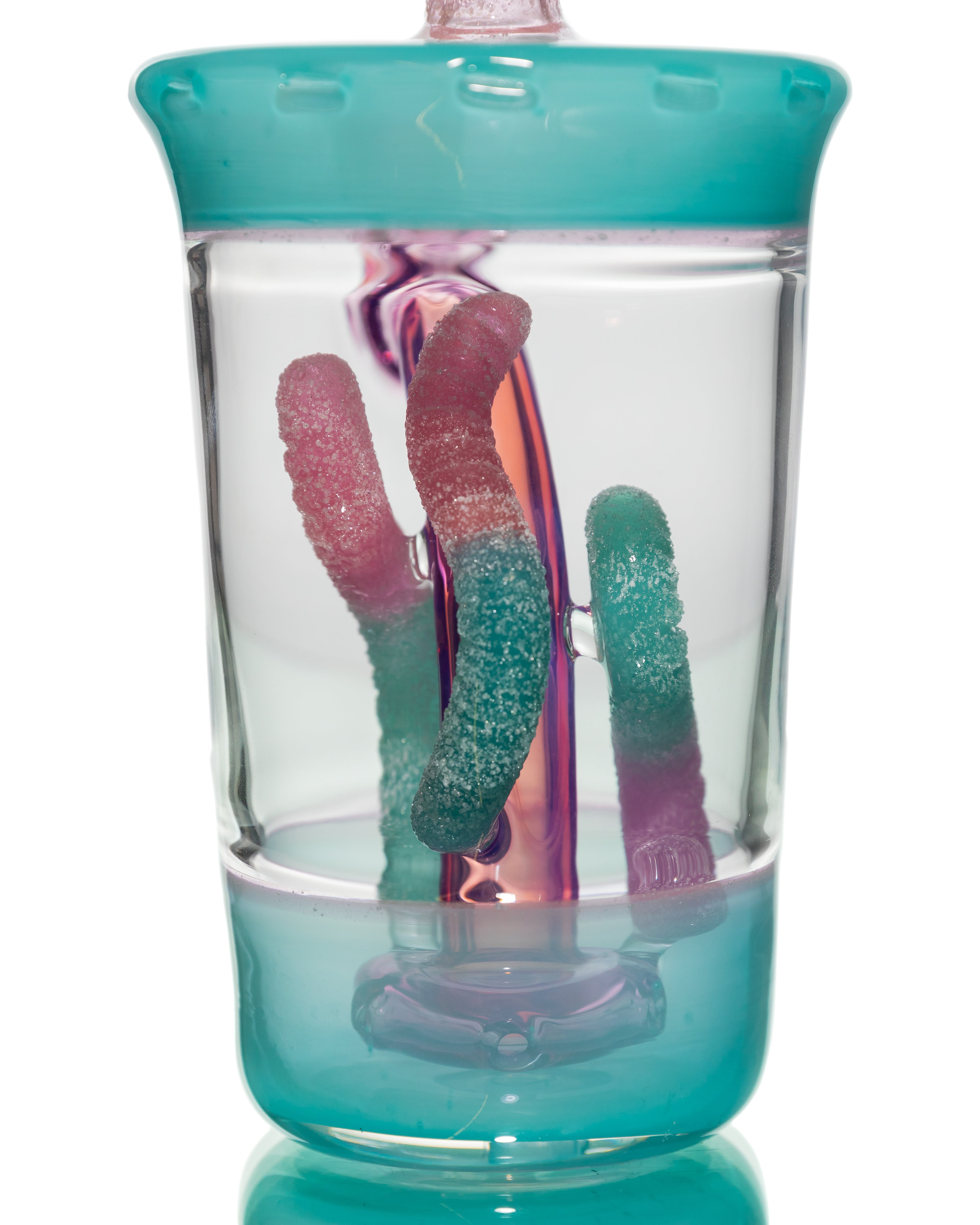 Emperial Glass - Really Teally/Red Pom/Purple Lollipop Sour Worm Gummy Cup