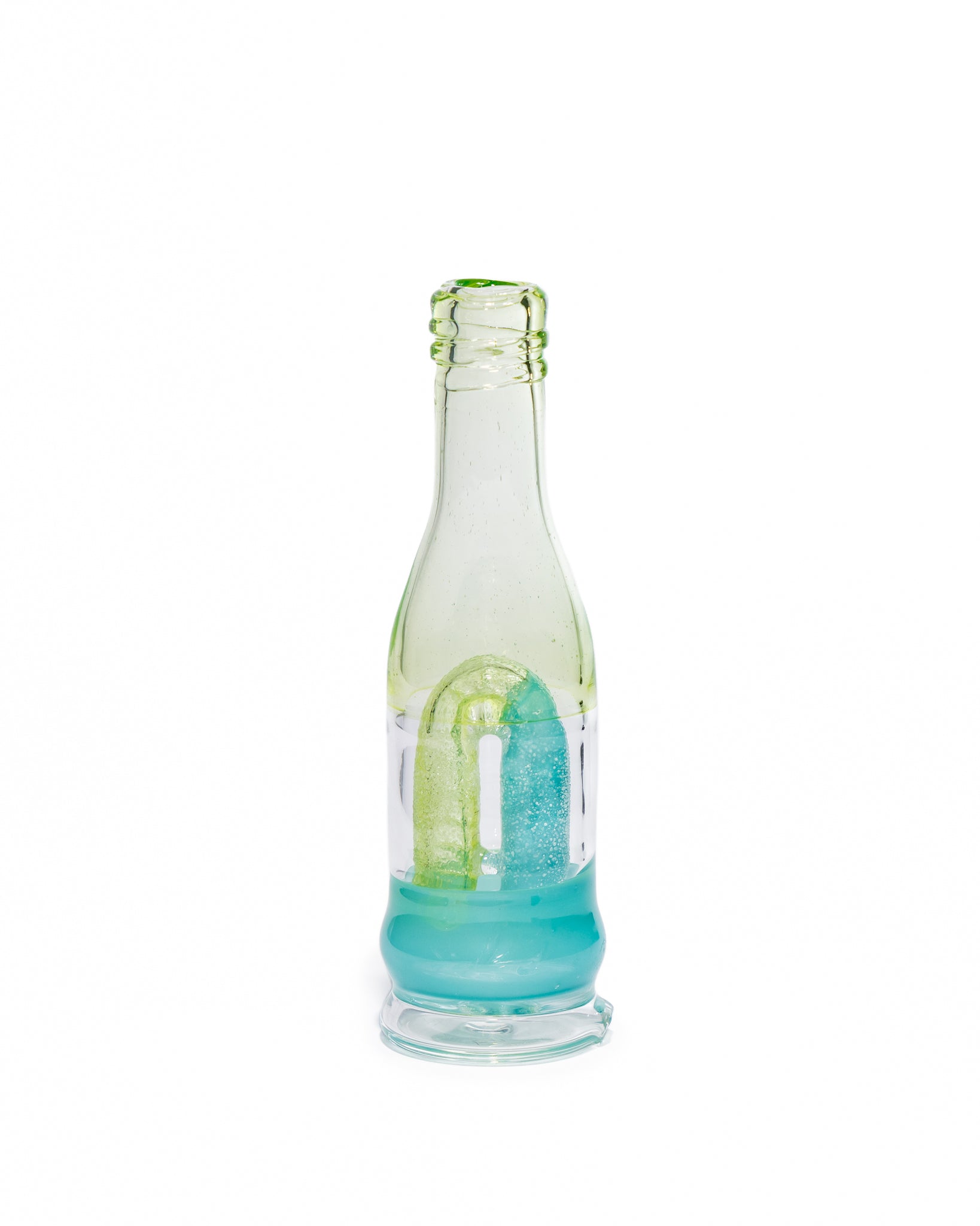 Emperial Glass - Worked Sour Worm Bottle Puffco Attachment - Slyme & Aqua