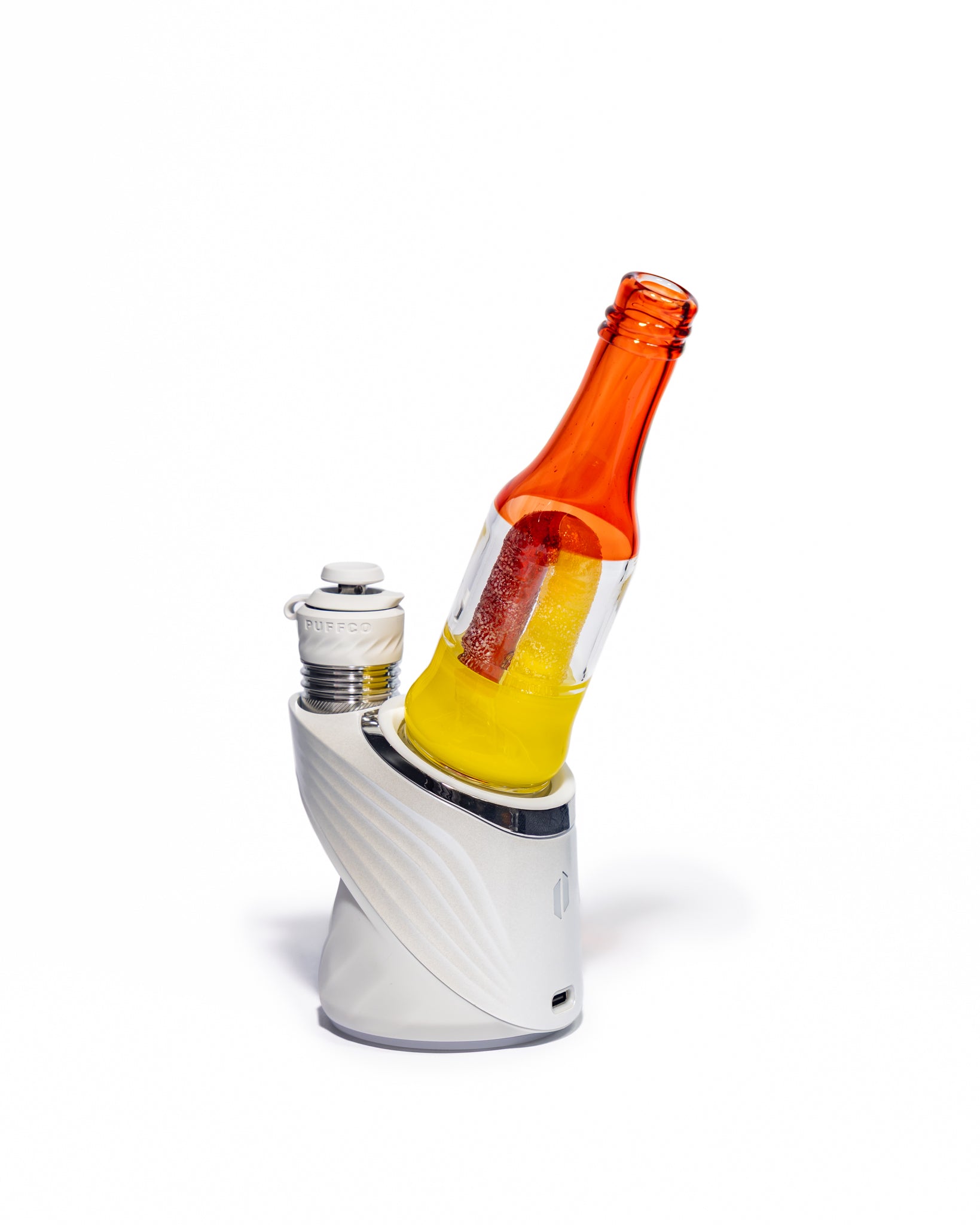 Emperial Glass - Worked Sour Worm Bottle Puffco Attachment - Cad Red & Yellow