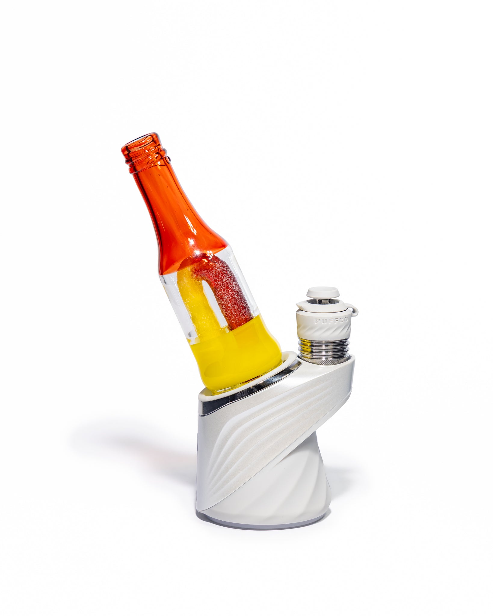 Emperial Glass - Worked Sour Worm Bottle Puffco Attachment - Cad Red & Yellow