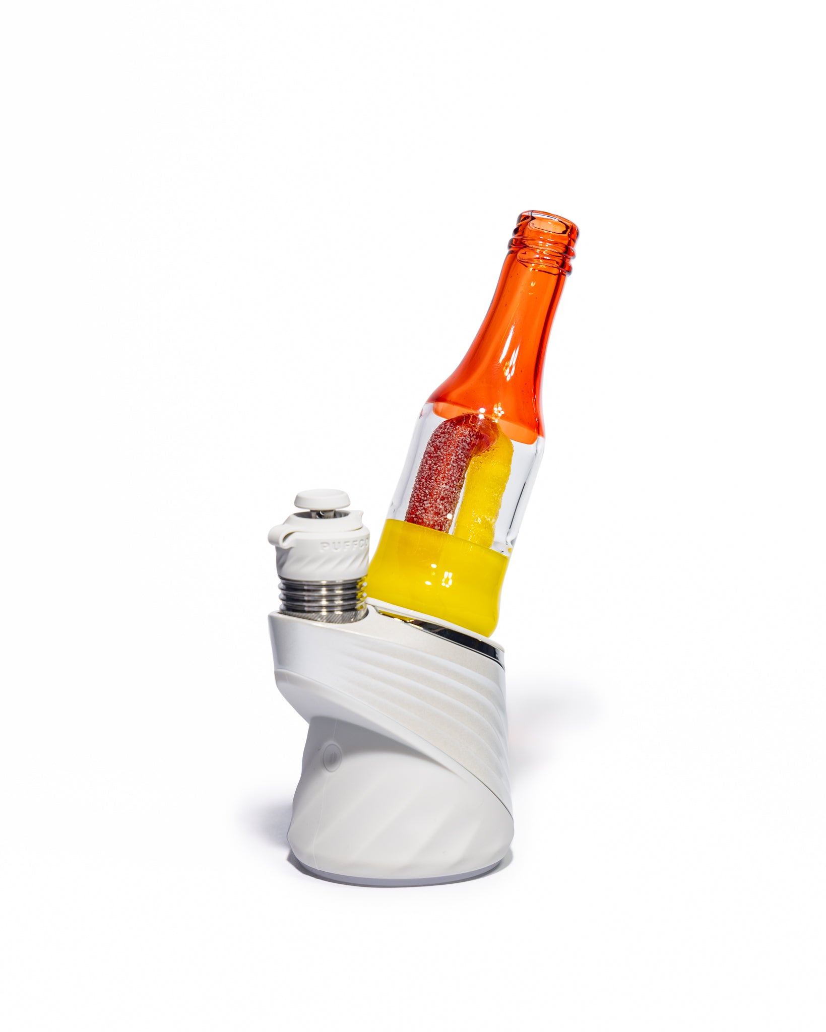 Emperial Glass - Worked Sour Worm Bottle Puffco Attachment - Cad Red & Yellow