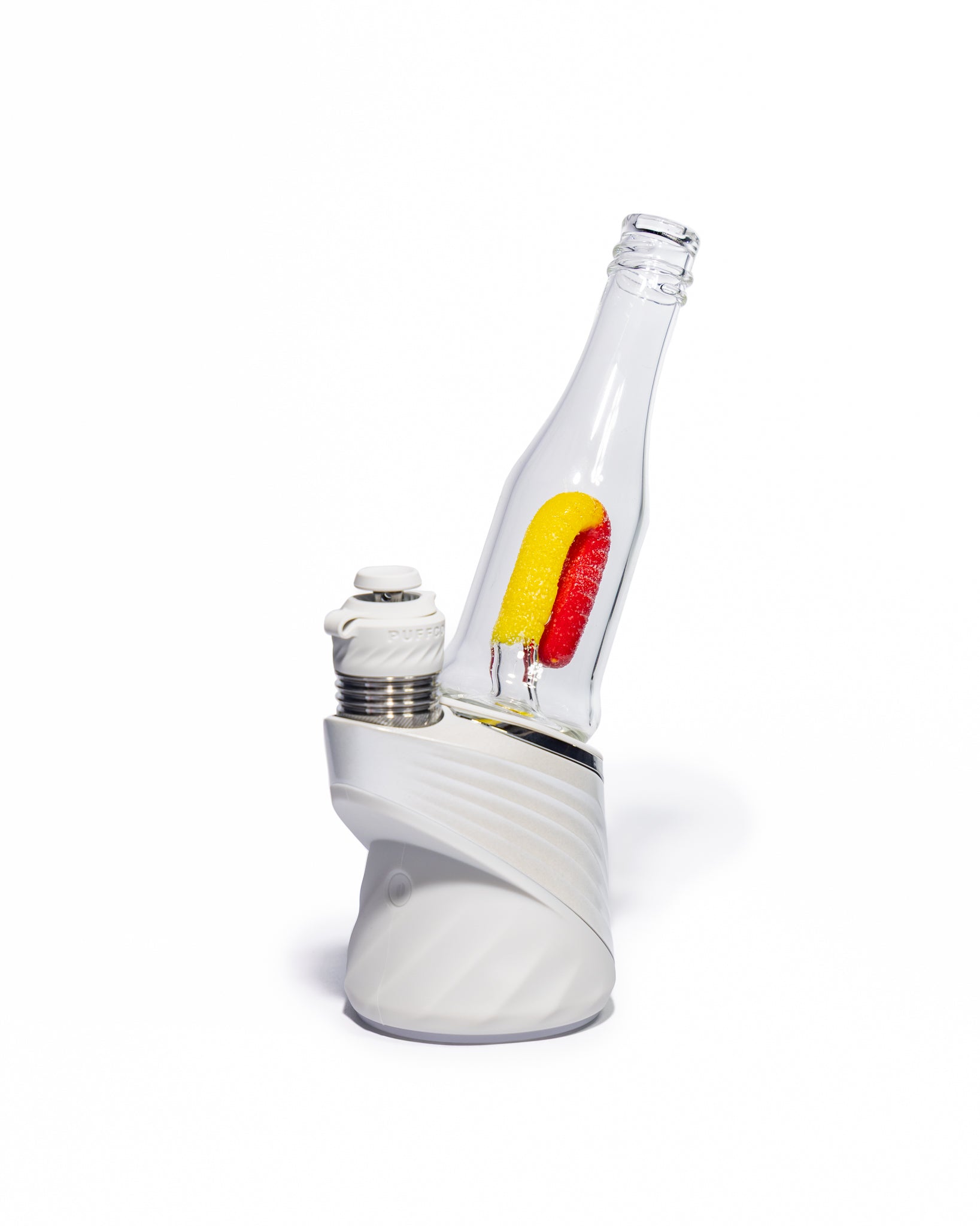 Emperial Glass - Sour Worm Bottle Puffco Attachment - Cad Red & Cad Yellow