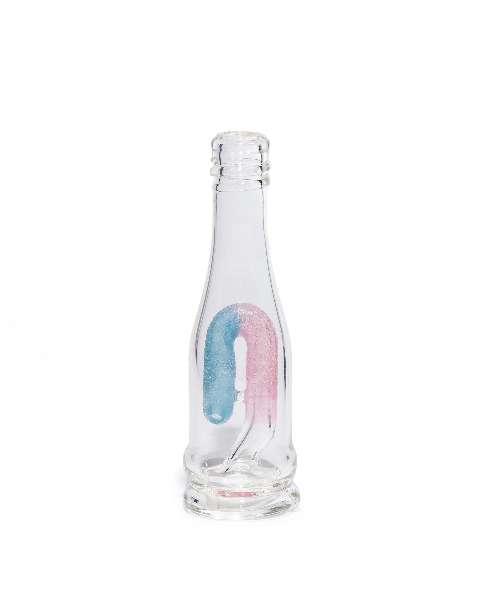Emperial Glass - Sour Worm Bottle Puffco Attachment - Handmix Aqua & Pink