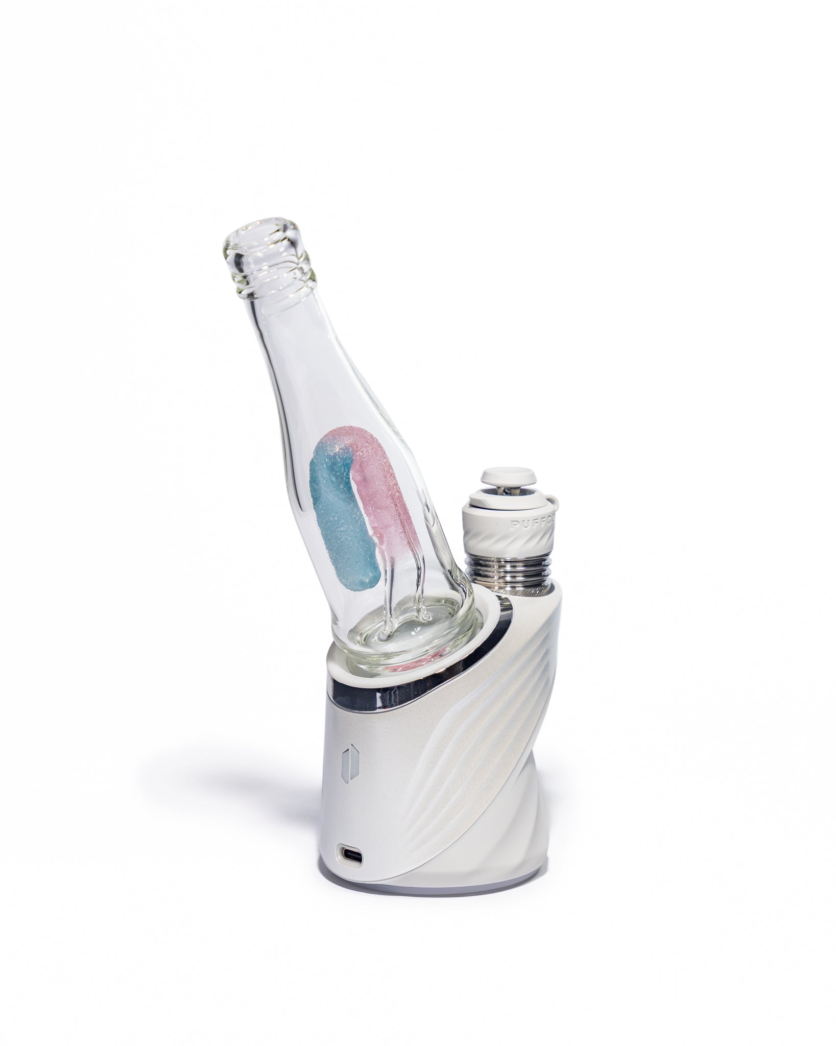 Emperial Glass - Sour Worm Bottle Puffco Attachment - Handmix Aqua & Pink