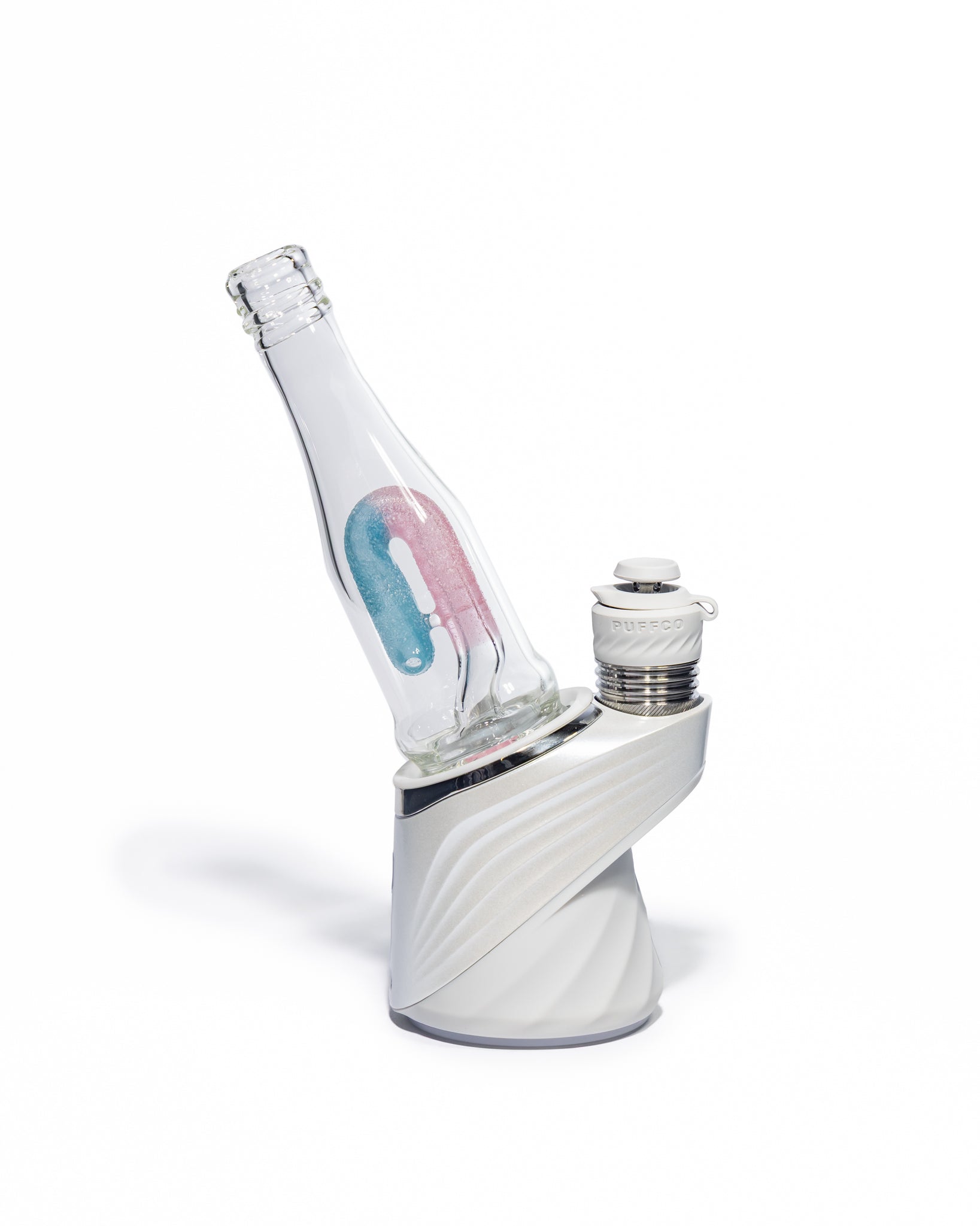 Emperial Glass - Sour Worm Bottle Puffco Attachment - Handmix Aqua & Pink