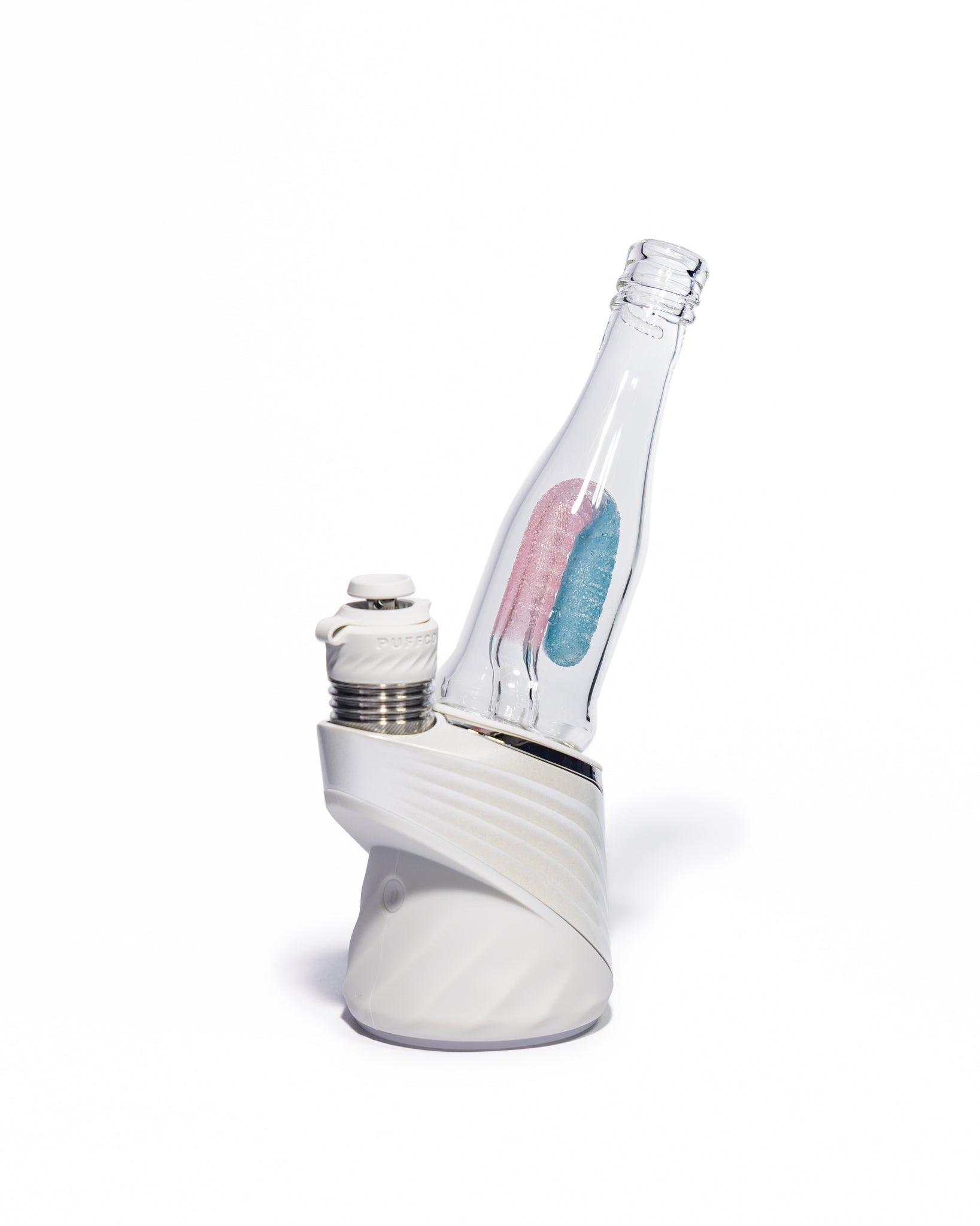Emperial Glass - Sour Worm Bottle Puffco Attachment - Handmix Aqua & Pink