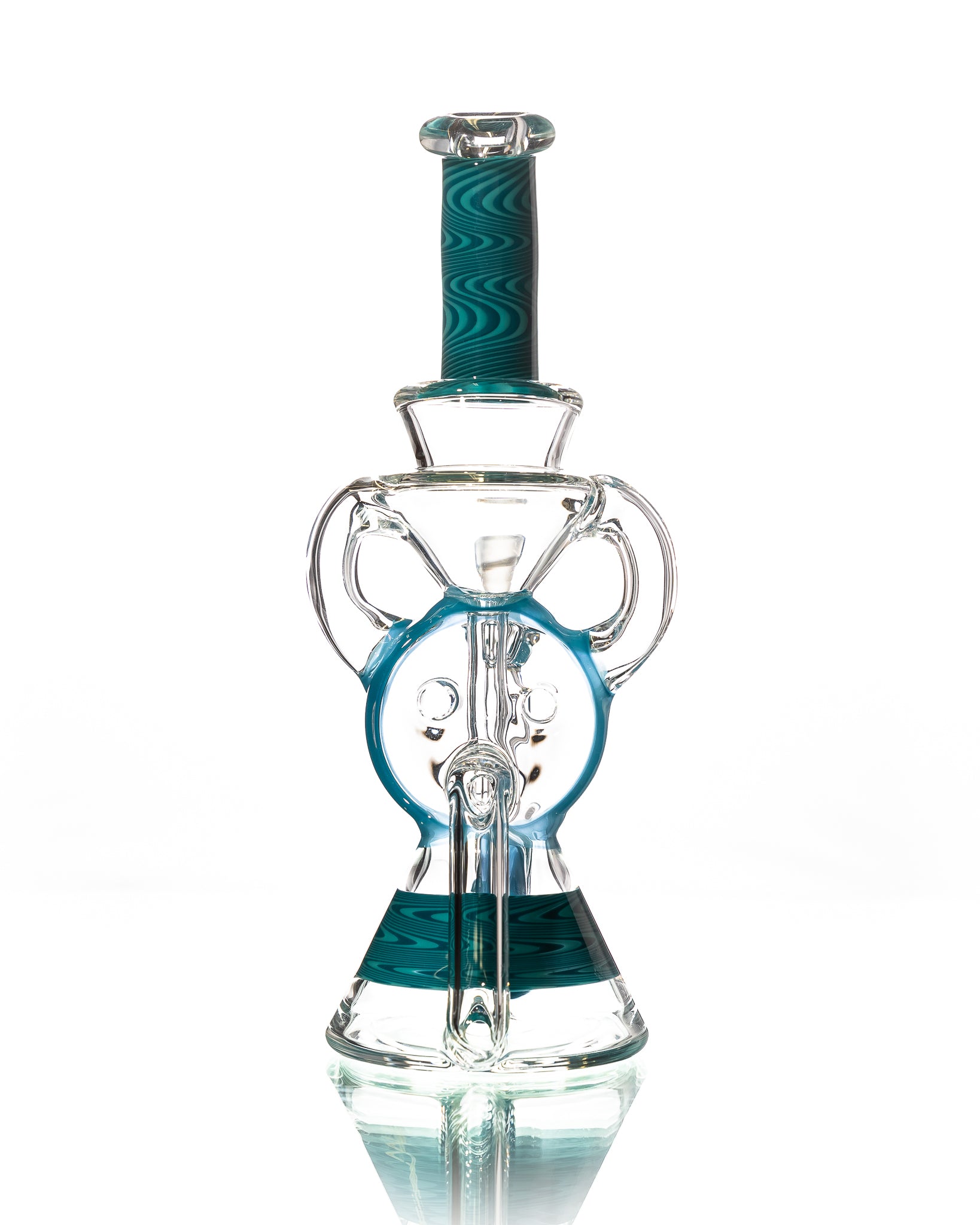 A1 Glass - Blue/Teal Wig Wag Recycler (Double Uptake)